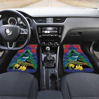 New Zealand Christmas In July Car Mats Kowhai Tui Bird With Pohutukawa - Blue LT14 Set 2pcs - Front Blue - Polynesian Pride