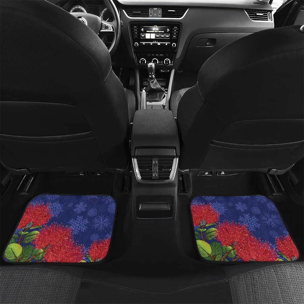 New Zealand Christmas In July Car Mats Kowhai Tui Bird With Pohutukawa - Blue LT14 Set 2pcs - Back Blue - Polynesian Pride