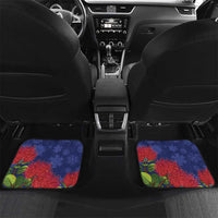 New Zealand Christmas In July Car Mats Kowhai Tui Bird With Pohutukawa - Blue LT14 Set 2pcs - Back Blue - Polynesian Pride