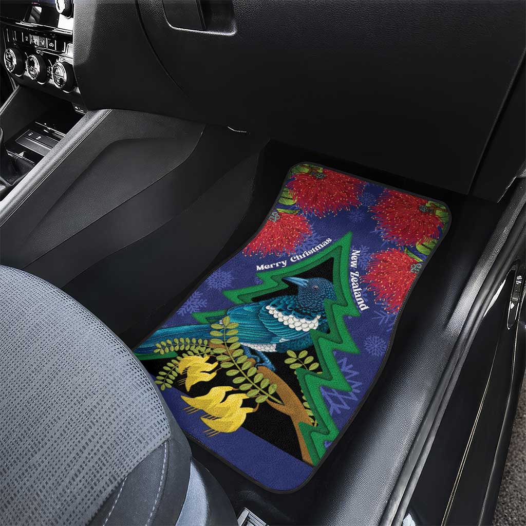 New Zealand Christmas In July Car Mats Kowhai Tui Bird With Pohutukawa - Blue LT14 - Polynesian Pride
