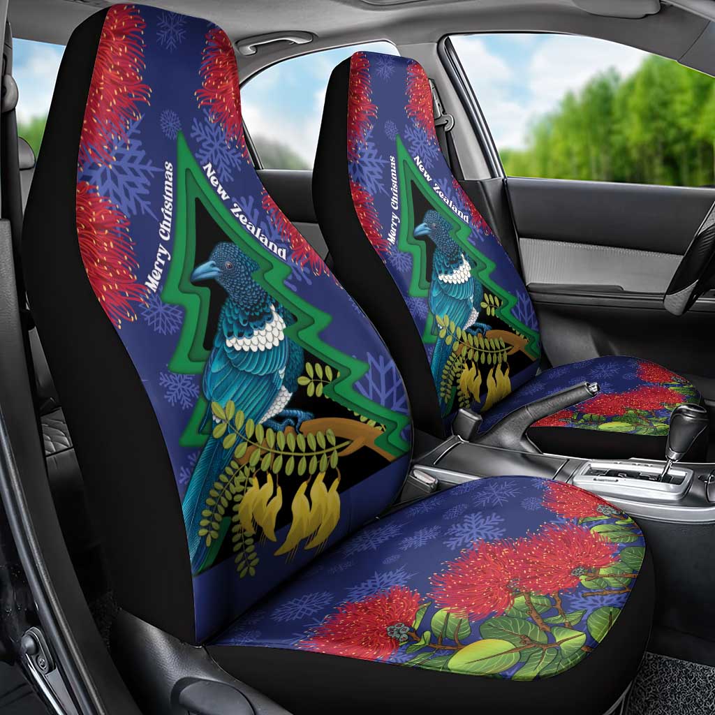 New Zealand Christmas In July Car Seat Cover Kowhai Tui Bird With Pohutukawa - Blue LT14 - Polynesian Pride