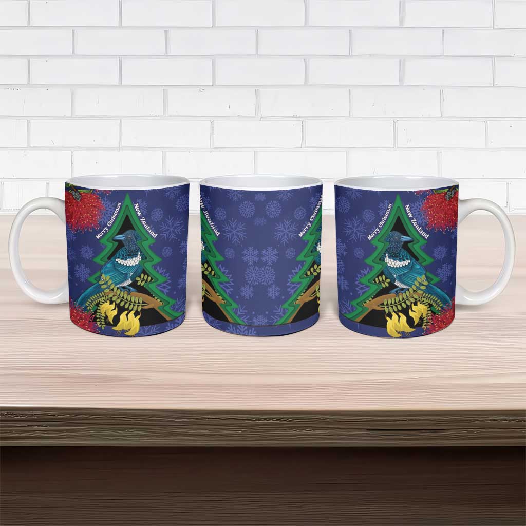 New Zealand Christmas In July Ceramic Mug Kowhai Tui Bird With Pohutukawa - Blue LT14 - Polynesian Pride