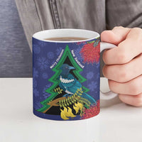 New Zealand Christmas In July Ceramic Mug Kowhai Tui Bird With Pohutukawa - Blue LT14 - Polynesian Pride