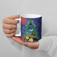 New Zealand Christmas In July Ceramic Mug Kowhai Tui Bird With Pohutukawa - Blue LT14 - Polynesian Pride