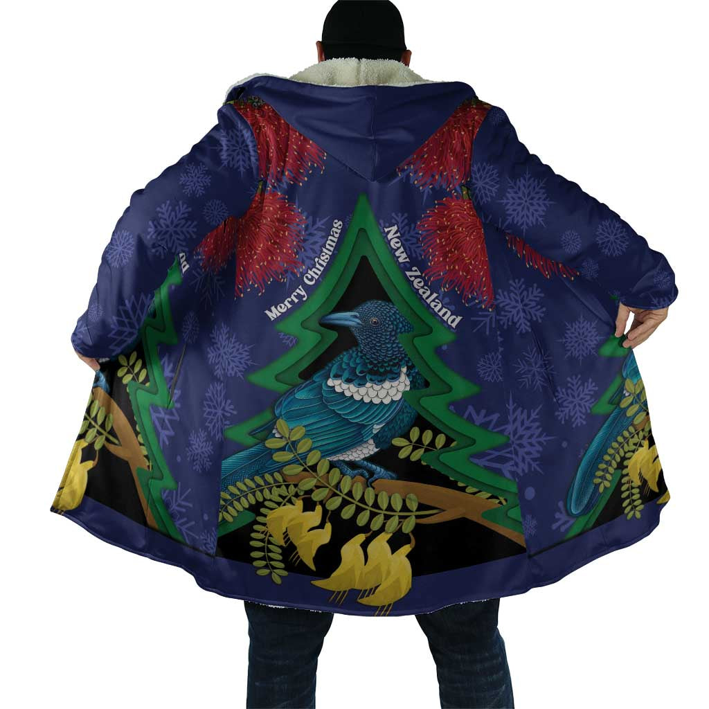 New Zealand Christmas In July Cloak Kowhai Tui Bird With Pohutukawa - Blue LT14 - Polynesian Pride