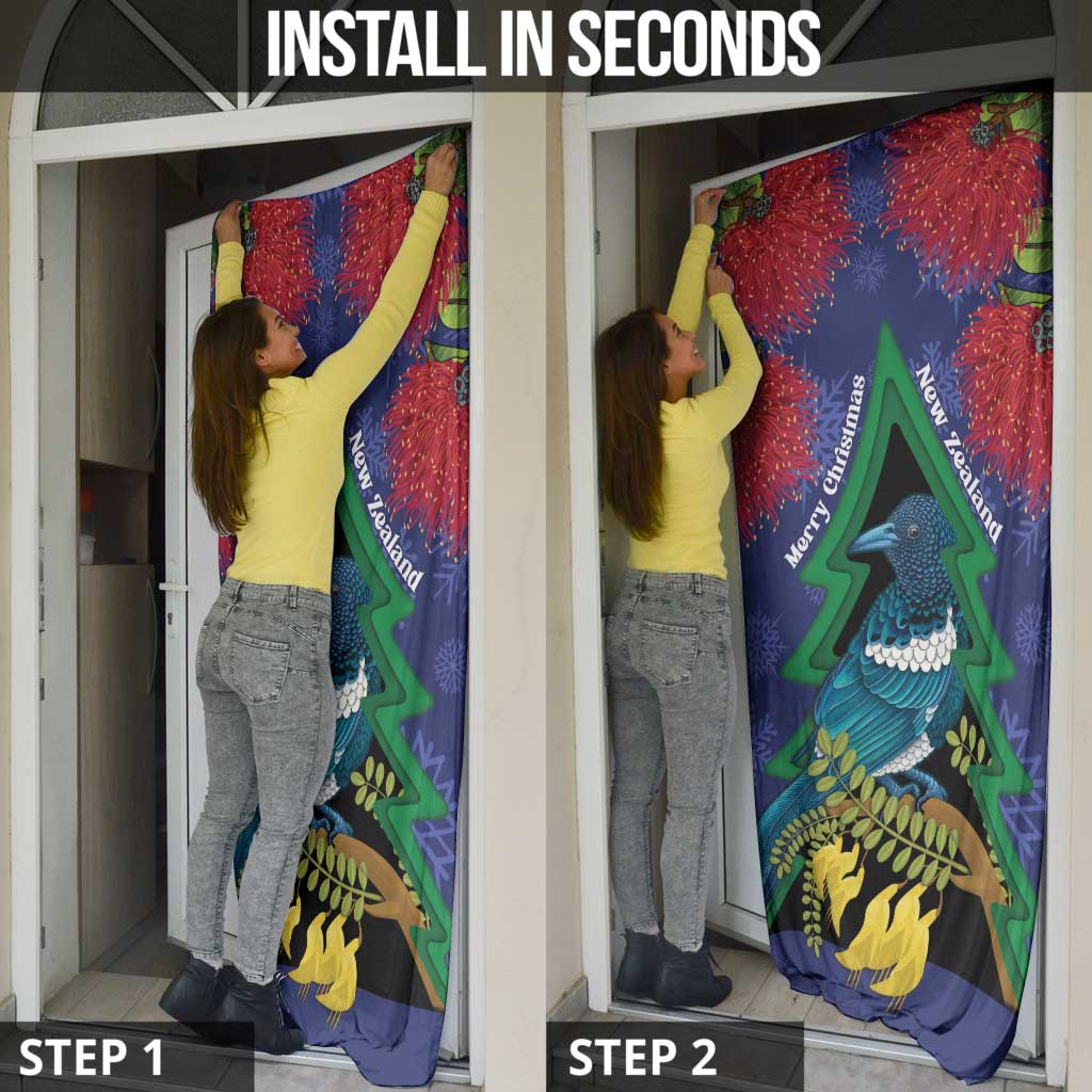 New Zealand Christmas In July Door Cover Kowhai Tui Bird With Pohutukawa - Blue LT14 - Polynesian Pride