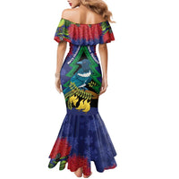 New Zealand Christmas In July Family Matching Mermaid Dress and Hawaiian Shirt Kowhai Tui Bird With Pohutukawa - Blue LT14 - Polynesian Pride