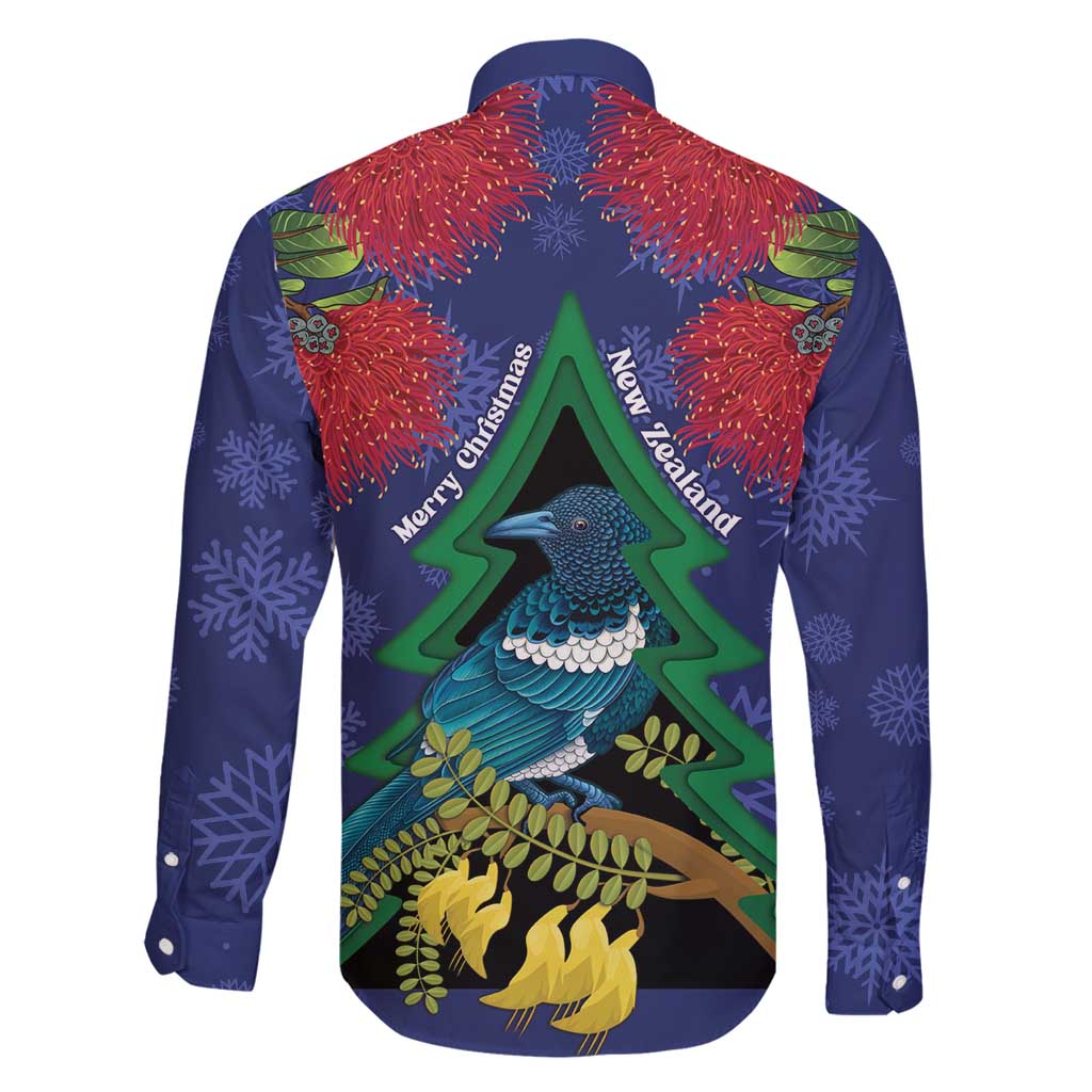 New Zealand Christmas In July Family Matching Off Shoulder Short Dress and Hawaiian Shirt Kowhai Tui Bird With Pohutukawa - Blue LT14 - Polynesian Pride