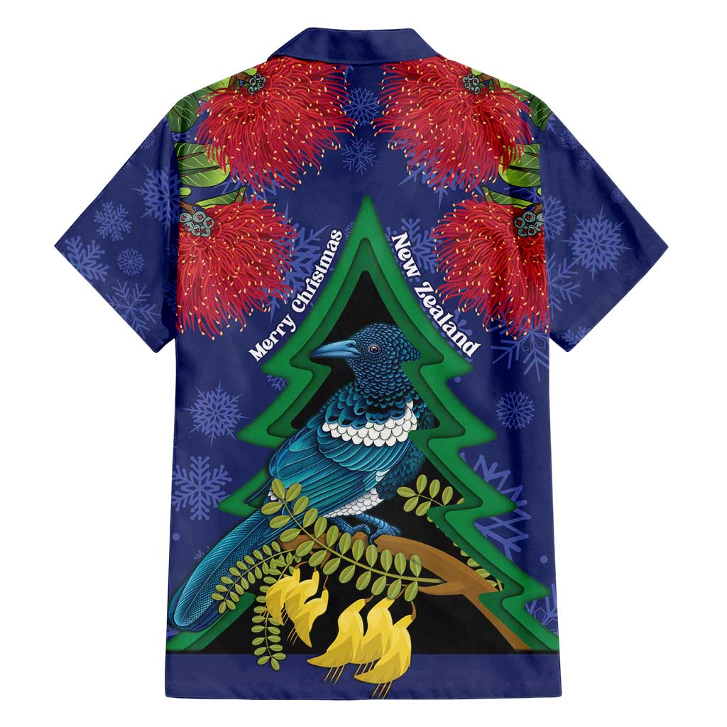 New Zealand Christmas In July Family Matching Summer Maxi Dress and Hawaiian Shirt Kowhai Tui Bird With Pohutukawa - Blue LT14 - Polynesian Pride