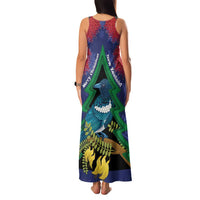 New Zealand Christmas In July Family Matching Tank Maxi Dress and Hawaiian Shirt Kowhai Tui Bird With Pohutukawa - Blue LT14 - Polynesian Pride