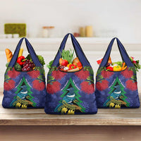 New Zealand Christmas In July Grocery Bag Kowhai Tui Bird With Pohutukawa - Blue LT14 3-pack One Size Blue - Polynesian Pride