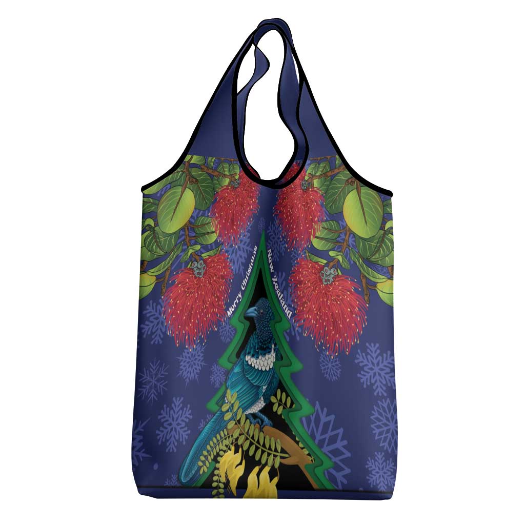 New Zealand Christmas In July Grocery Bag Kowhai Tui Bird With Pohutukawa - Blue LT14 - Polynesian Pride