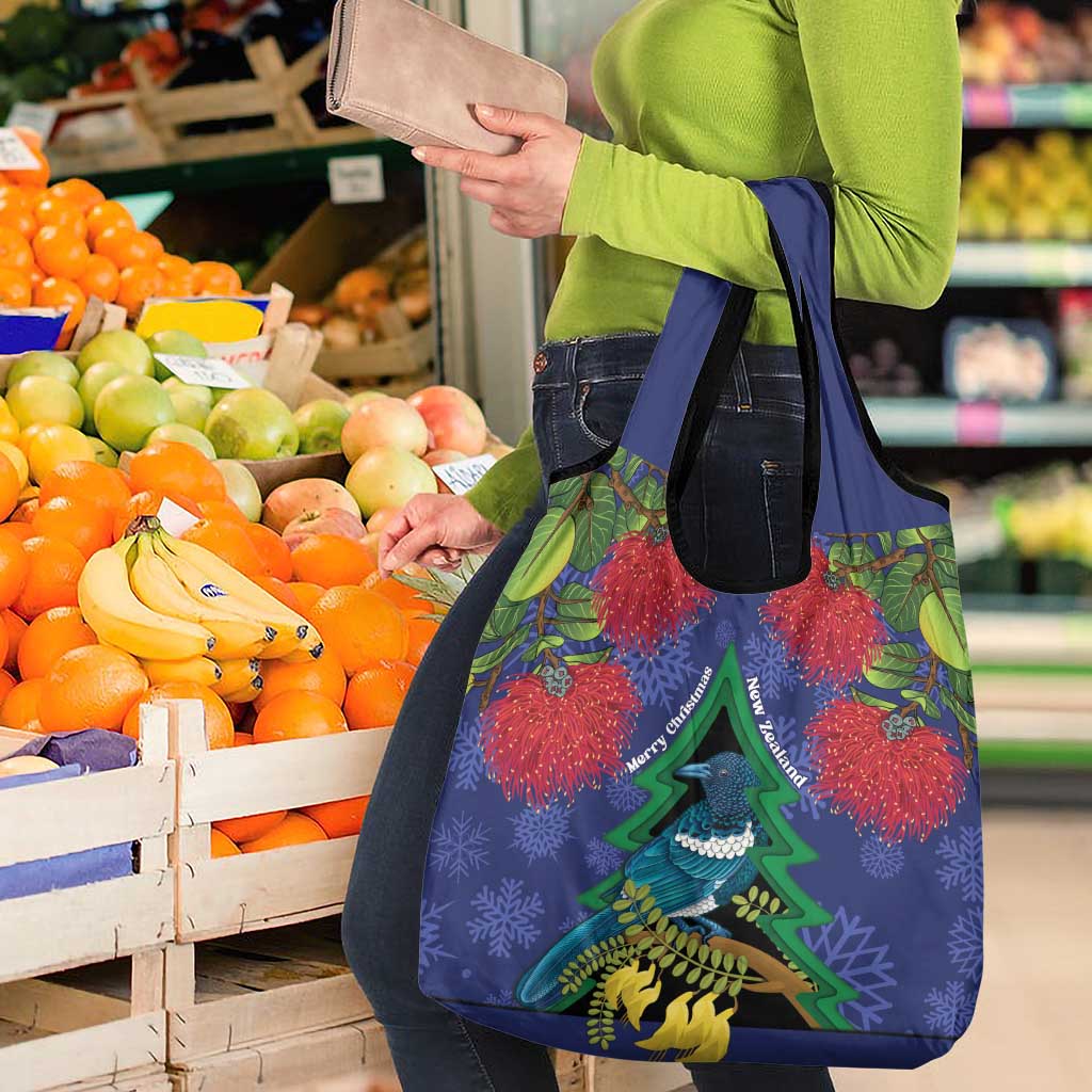 New Zealand Christmas In July Grocery Bag Kowhai Tui Bird With Pohutukawa - Blue LT14 - Polynesian Pride