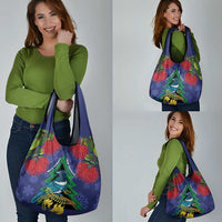 New Zealand Christmas In July Grocery Bag Kowhai Tui Bird With Pohutukawa - Blue LT14 - Polynesian Pride