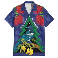 New Zealand Christmas In July Hawaiian Shirt Kowhai Tui Bird With Pohutukawa - Blue LT14 Blue - Polynesian Pride