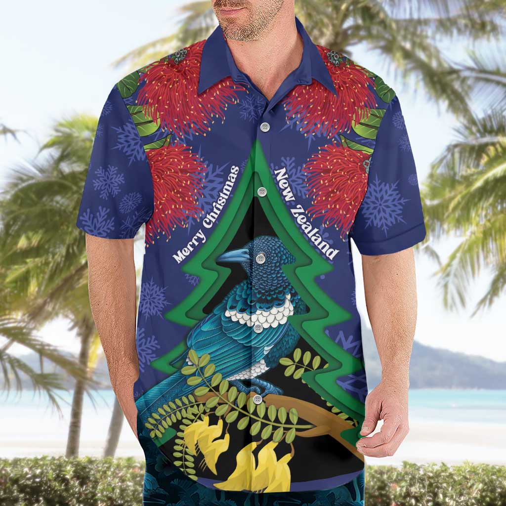 New Zealand Christmas In July Hawaiian Shirt Kowhai Tui Bird With Pohutukawa - Blue LT14 - Polynesian Pride