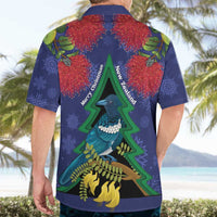 New Zealand Christmas In July Hawaiian Shirt Kowhai Tui Bird With Pohutukawa - Blue LT14 - Polynesian Pride