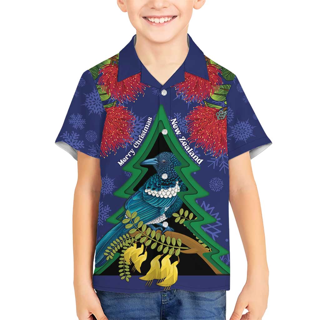 New Zealand Christmas In July Hawaiian Shirt Kowhai Tui Bird With Pohutukawa - Blue LT14 - Polynesian Pride