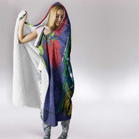 New Zealand Christmas In July Hooded Blanket Kowhai Tui Bird With Pohutukawa - Blue LT14 - Polynesian Pride