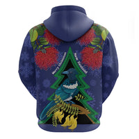 New Zealand Christmas In July Hoodie Kowhai Tui Bird With Pohutukawa - Blue LT14 - Polynesian Pride