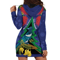 New Zealand Christmas In July Hoodie Dress Kowhai Tui Bird With Pohutukawa - Blue LT14 - Polynesian Pride