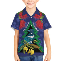 New Zealand Christmas In July Kid Hawaiian Shirt Kowhai Tui Bird With Pohutukawa - Blue LT14 Kid Blue - Polynesian Pride