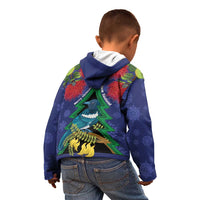 New Zealand Christmas In July Kid Hoodie Kowhai Tui Bird With Pohutukawa - Blue LT14 - Polynesian Pride