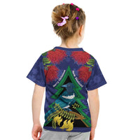 New Zealand Christmas In July Kid T Shirt Kowhai Tui Bird With Pohutukawa - Blue LT14 - Polynesian Pride