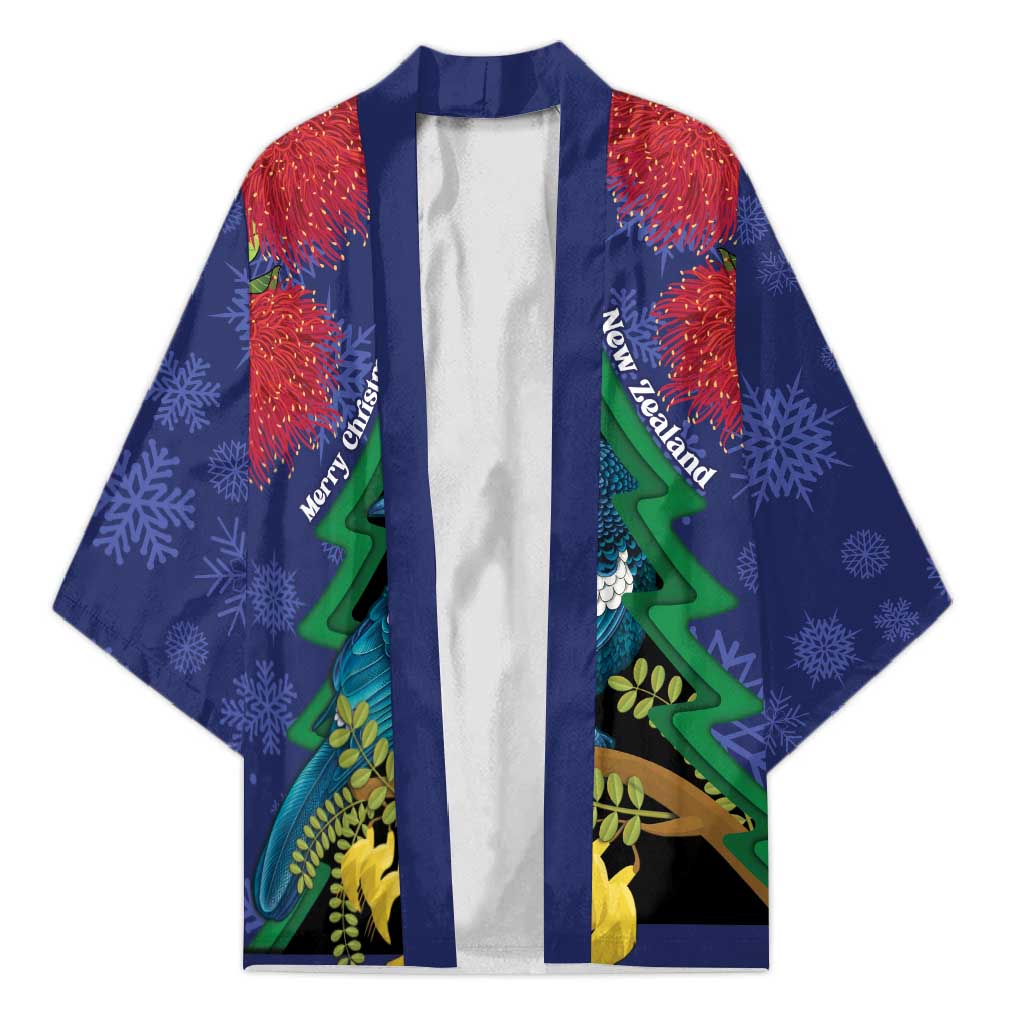 New Zealand Christmas In July Kimono Kowhai Tui Bird With Pohutukawa - Blue LT14 Unisex Blue - Polynesian Pride