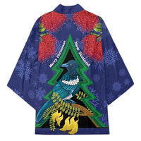 New Zealand Christmas In July Kimono Kowhai Tui Bird With Pohutukawa - Blue LT14 - Polynesian Pride