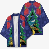 New Zealand Christmas In July Kimono Kowhai Tui Bird With Pohutukawa - Blue LT14 - Polynesian Pride