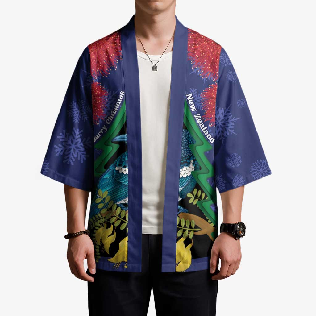 New Zealand Christmas In July Kimono Kowhai Tui Bird With Pohutukawa - Blue LT14 - Polynesian Pride