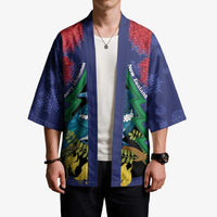 New Zealand Christmas In July Kimono Kowhai Tui Bird With Pohutukawa - Blue LT14 - Polynesian Pride