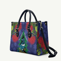 New Zealand Christmas In July Leather Bag Kowhai Tui Bird With Pohutukawa - Blue LT14 Blue - Polynesian Pride