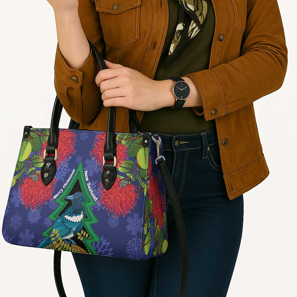 New Zealand Christmas In July Leather Bag Kowhai Tui Bird With Pohutukawa - Blue LT14 - Polynesian Pride