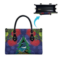 New Zealand Christmas In July Leather Bag Kowhai Tui Bird With Pohutukawa - Blue LT14 - Polynesian Pride