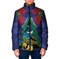New Zealand Christmas In July Padded Jacket Kowhai Tui Bird With Pohutukawa - Blue LT14 Men Blue - Polynesian Pride