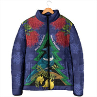 New Zealand Christmas In July Padded Jacket Kowhai Tui Bird With Pohutukawa - Blue LT14 - Polynesian Pride