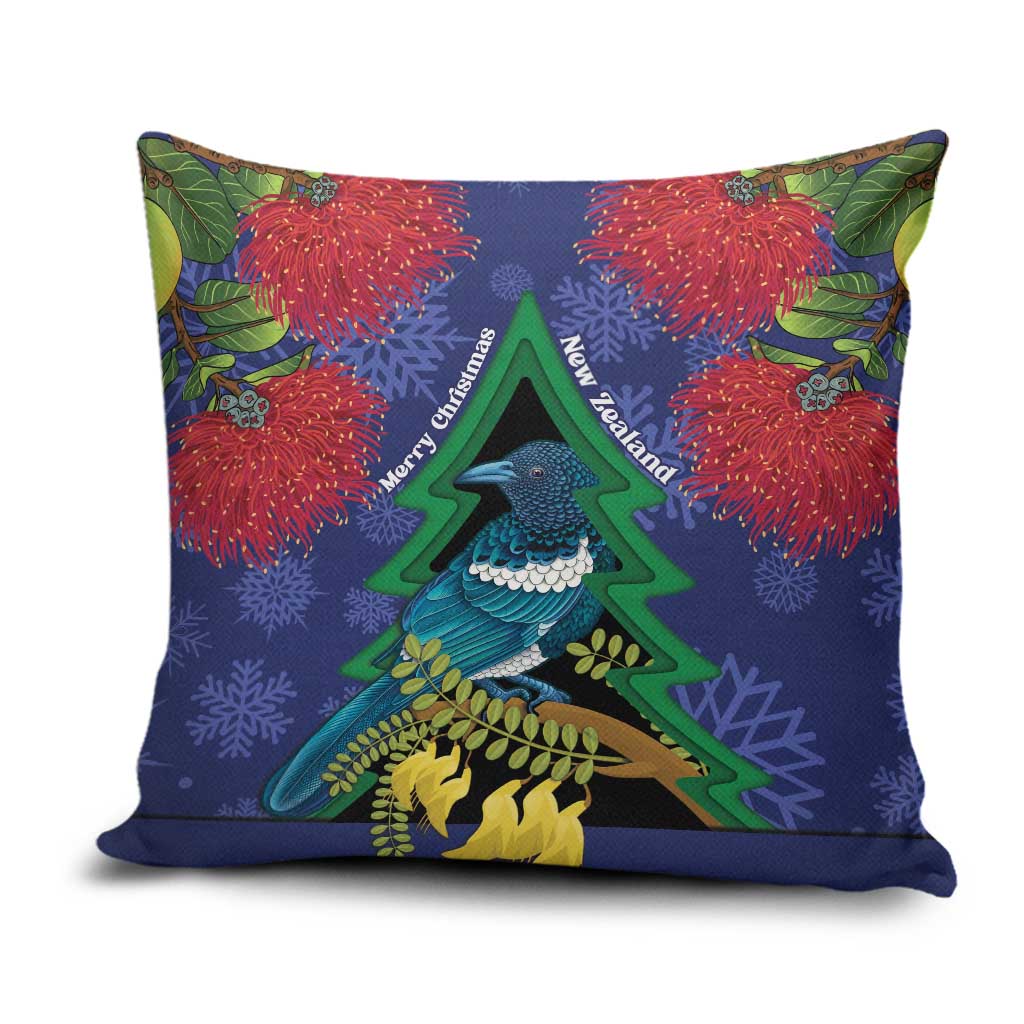 New Zealand Christmas In July Pillow Cover Kowhai Tui Bird With Pohutukawa - Blue LT14 Blue - Polynesian Pride