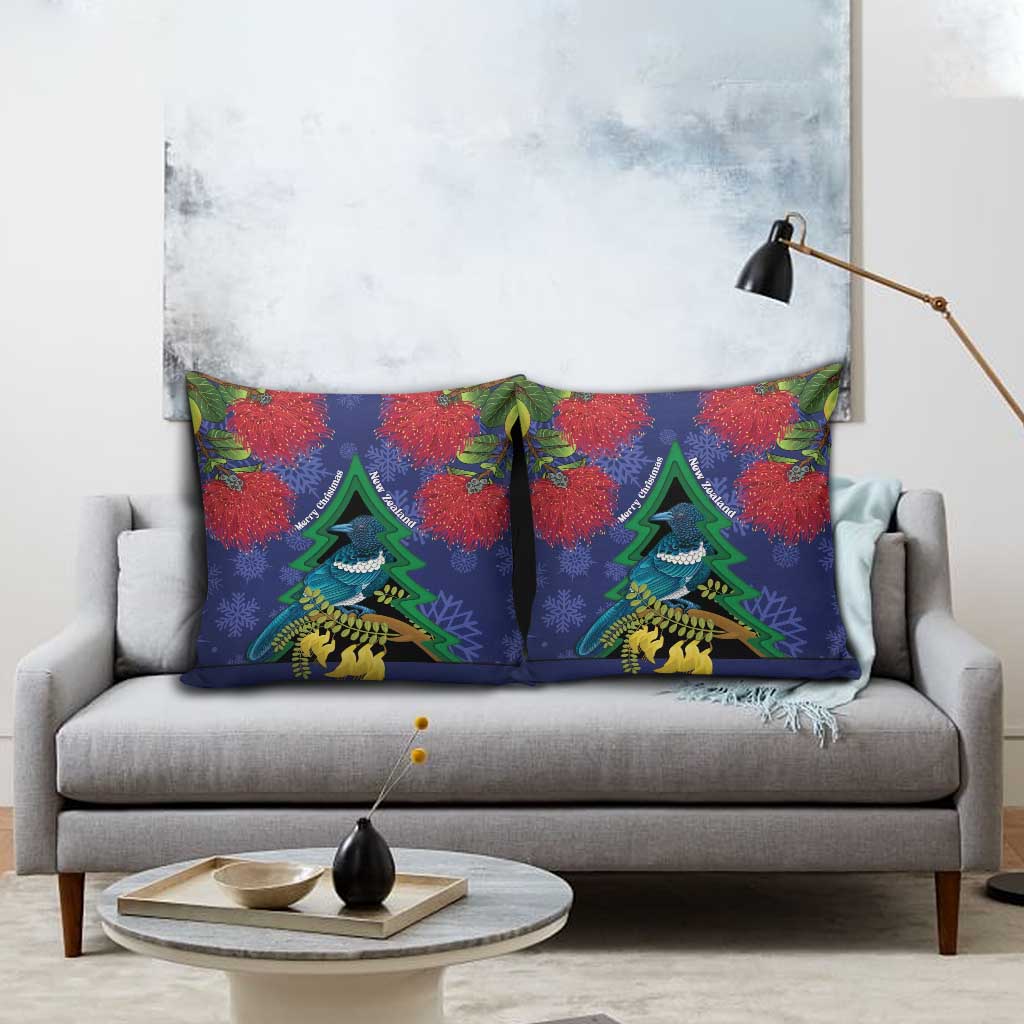 New Zealand Christmas In July Pillow Cover Kowhai Tui Bird With Pohutukawa - Blue LT14 - Polynesian Pride