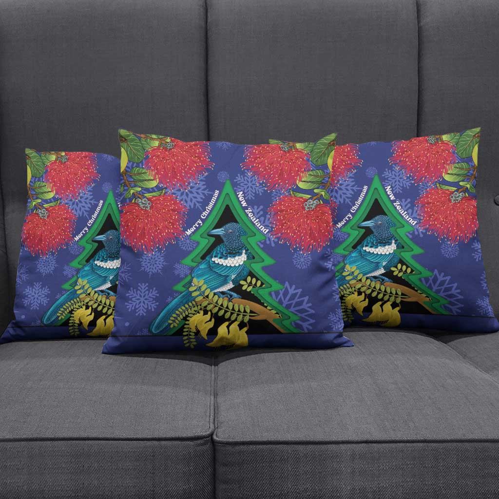 New Zealand Christmas In July Pillow Cover Kowhai Tui Bird With Pohutukawa - Blue LT14 - Polynesian Pride