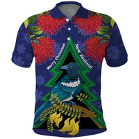 New Zealand Christmas In July Polo Shirt Kowhai Tui Bird With Pohutukawa - Blue LT14 Blue - Polynesian Pride
