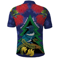 New Zealand Christmas In July Polo Shirt Kowhai Tui Bird With Pohutukawa - Blue LT14 - Polynesian Pride