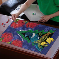 New Zealand Christmas In July Puzzle Kowhai Tui Bird With Pohutukawa - Blue LT14 - Polynesian Pride