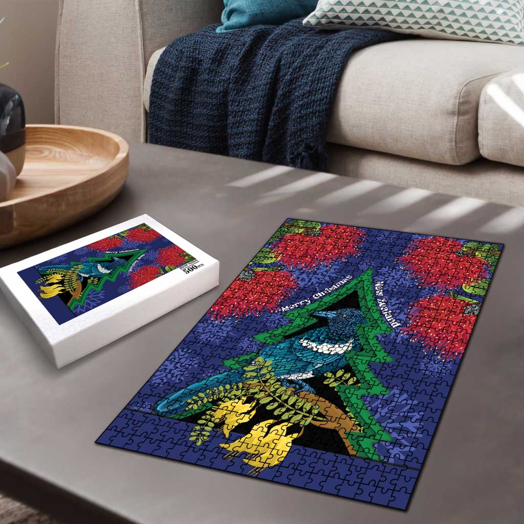 New Zealand Christmas In July Puzzle Kowhai Tui Bird With Pohutukawa - Blue LT14 - Polynesian Pride
