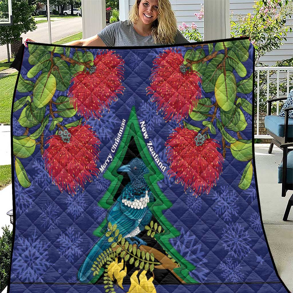 New Zealand Christmas In July Quilt Kowhai Tui Bird With Pohutukawa - Blue LT14 Blue - Polynesian Pride