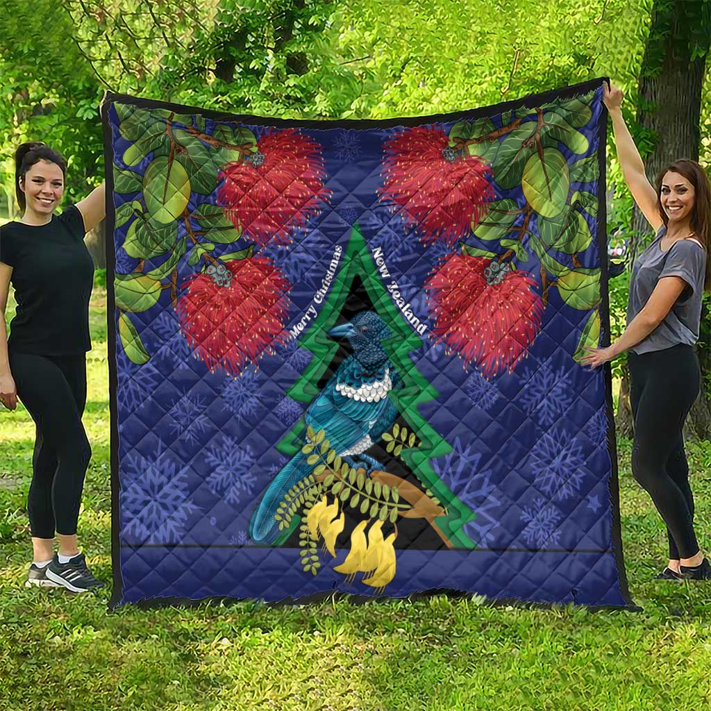 New Zealand Christmas In July Quilt Kowhai Tui Bird With Pohutukawa - Blue LT14 - Polynesian Pride