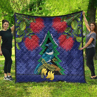 New Zealand Christmas In July Quilt Kowhai Tui Bird With Pohutukawa - Blue LT14 - Polynesian Pride