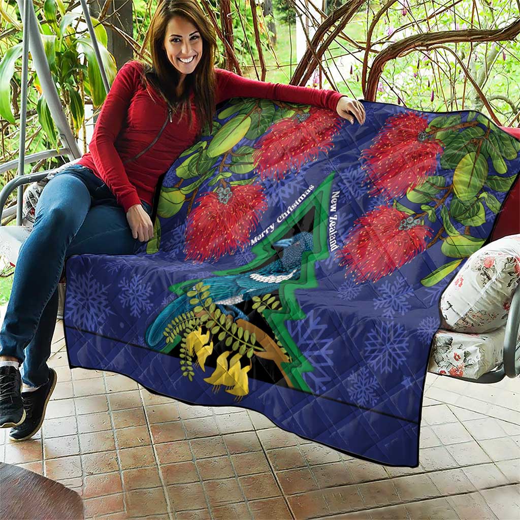 New Zealand Christmas In July Quilt Kowhai Tui Bird With Pohutukawa - Blue LT14 - Polynesian Pride