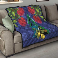 New Zealand Christmas In July Quilt Kowhai Tui Bird With Pohutukawa - Blue LT14 - Polynesian Pride